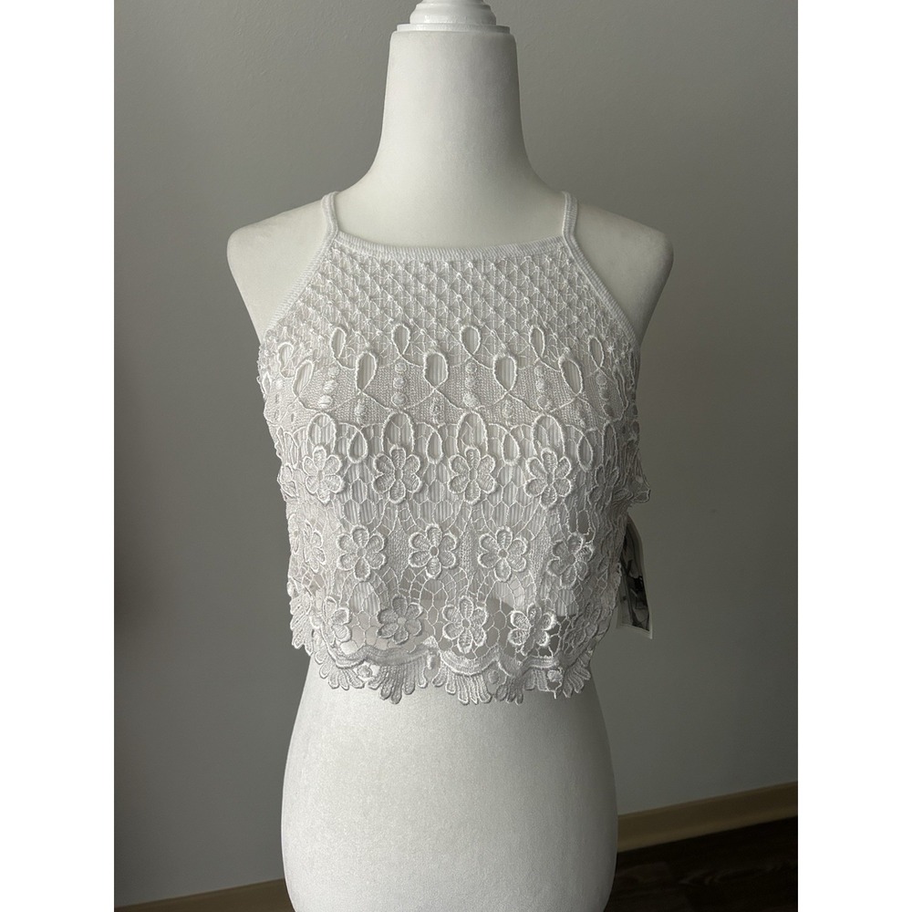 Vintage Embroidered Knit White Halter Backless Top 90s Festival Beach Boho - Picture 1 of 7
